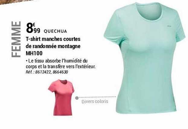 t-shirt manches courtes de randonnée montagne mh100 quechua