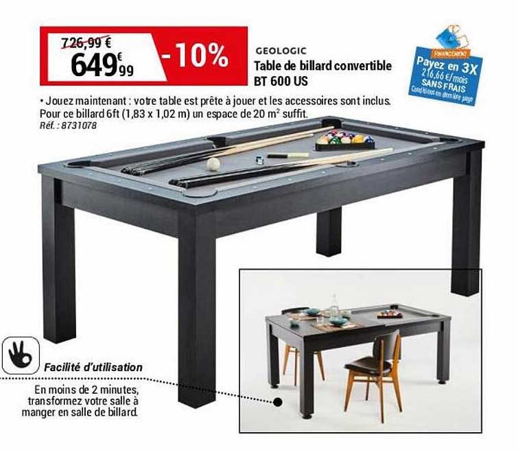 Table De Billard Convertible Bt 600 Us Géologic