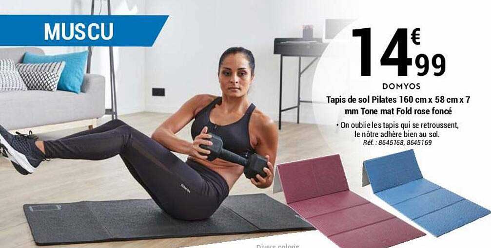 tapis de sol pilates 160 cm x 58 cm x 7 mm tone mat fold rose foncé