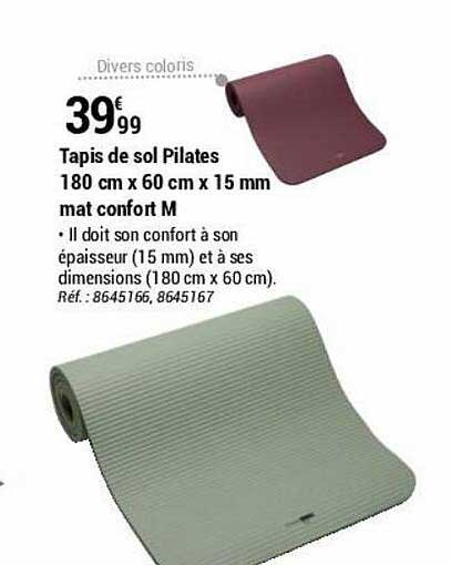 tapis de sol pilates 180 cm x 60 cm x 15 mm mat confort m