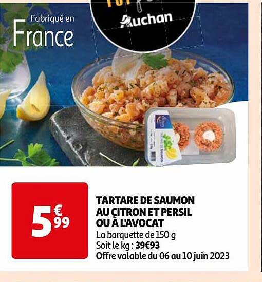 tartare de saumon au citron et persil ou à l'avocat