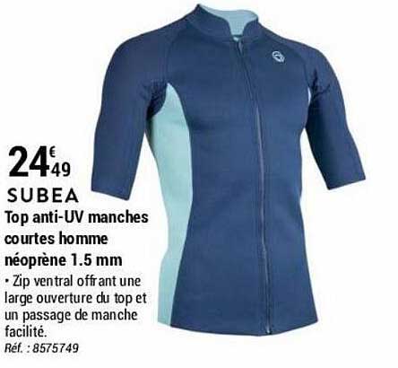 top anti-uv manches courtes homme néoprène 1.5 mm subea