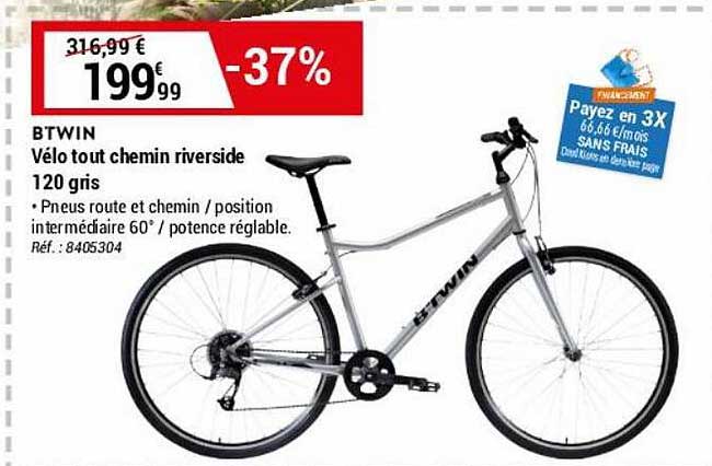 vélo tout chemin riverside 120 gris btwin