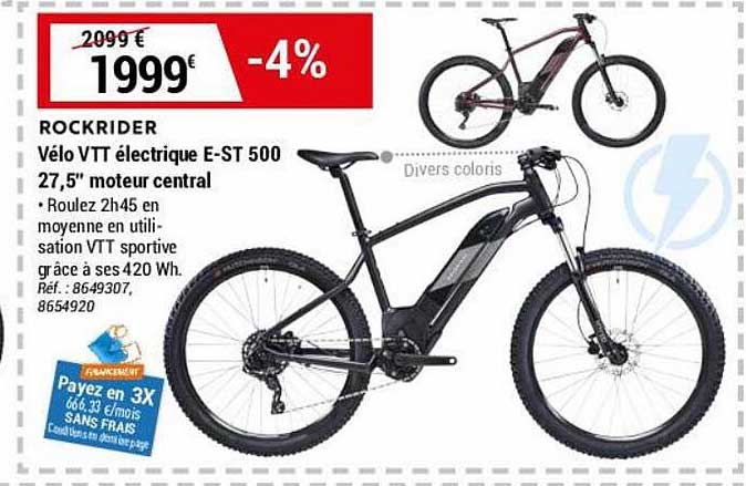 vélo vtt électrique e-st 500 27,5" moteur central rockrider