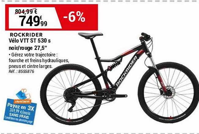 vélo vtt st 530 s noir-rouge 27,5" rockrider
