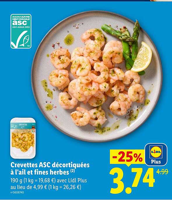 Crevettes ASC décortiquées à l’ail et fines herbes