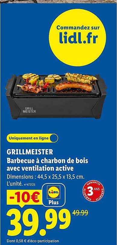 GRILLMEISTER Barbecue à charbon de bois avec ventilation active