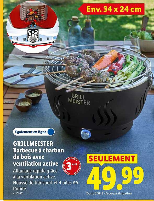 GRILLMEISTER Barbecue à charbon de bois avec ventilation active