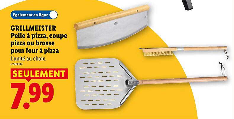GRILLMEISTER Pelle à pizza, coupe pizza ou brosse pour four à pizza