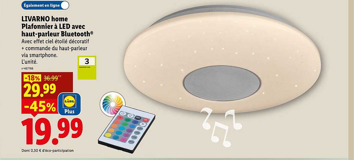 LIVARNO home Plafonnier à LED avec haut-parleur Bluetooth®