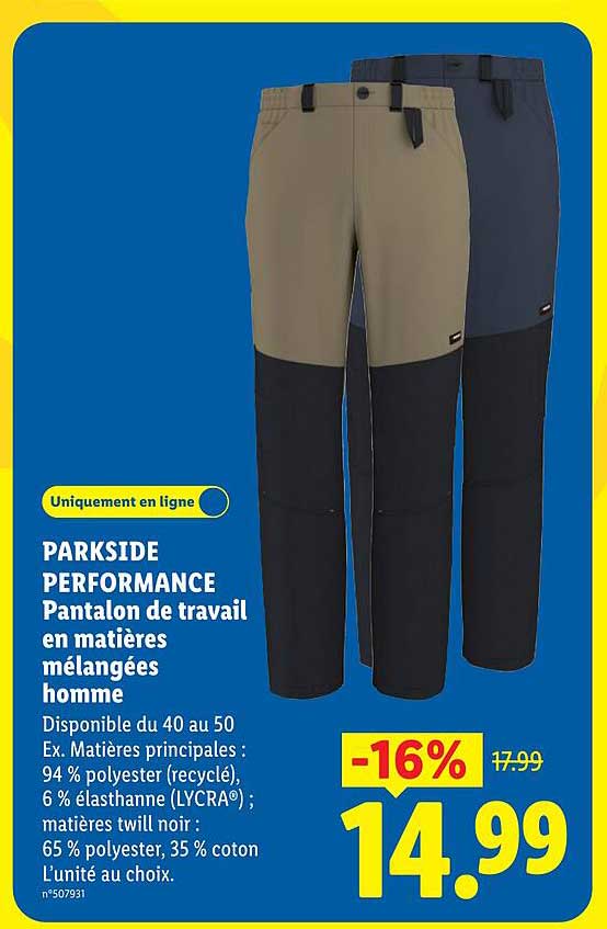 PARKSIDE PERFORMANCE Pantalon de travail en matières mélangées homme