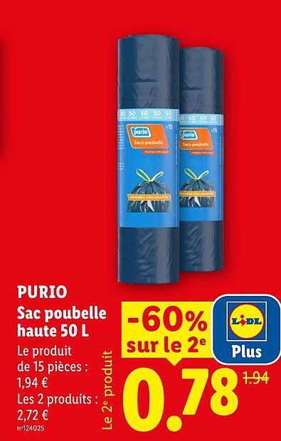 Purio Sac poubelle haute 50 L