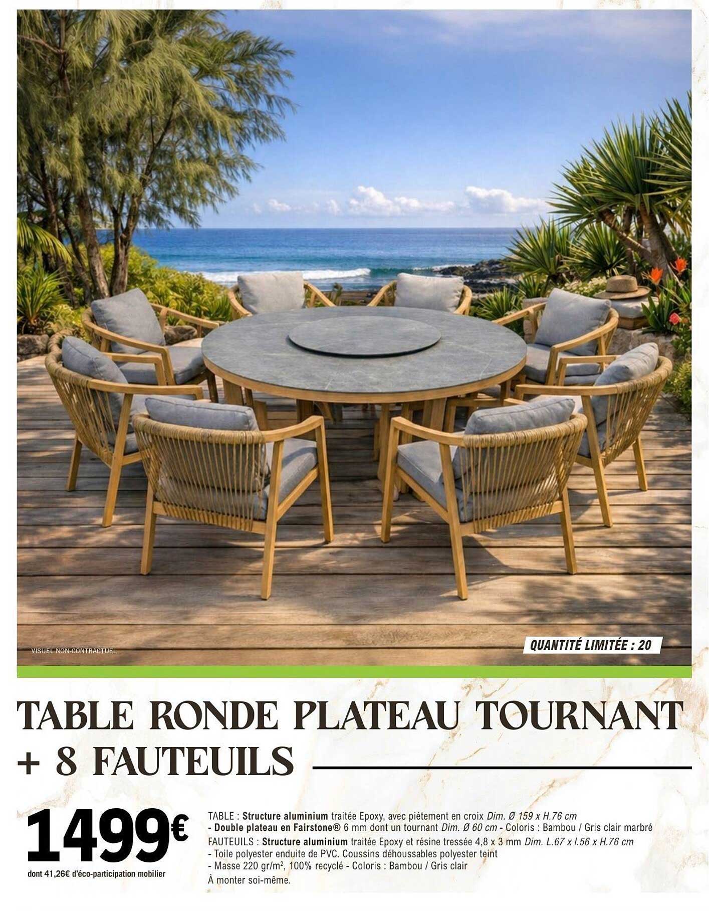 TABLE RONDE PLATEAU TOURNANT + 8 FAUTEUILS