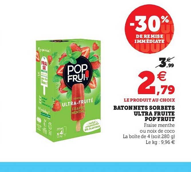 Bâtonnets Sorbets Ultra Fruité Pop'fruit