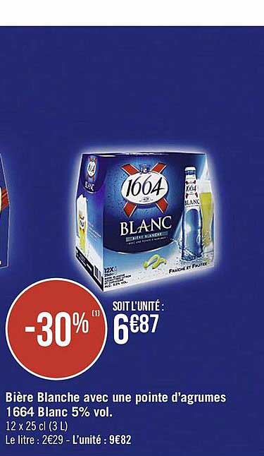 bière blanche avec une pointe d'agrumes 1664 blanc 5% vol.