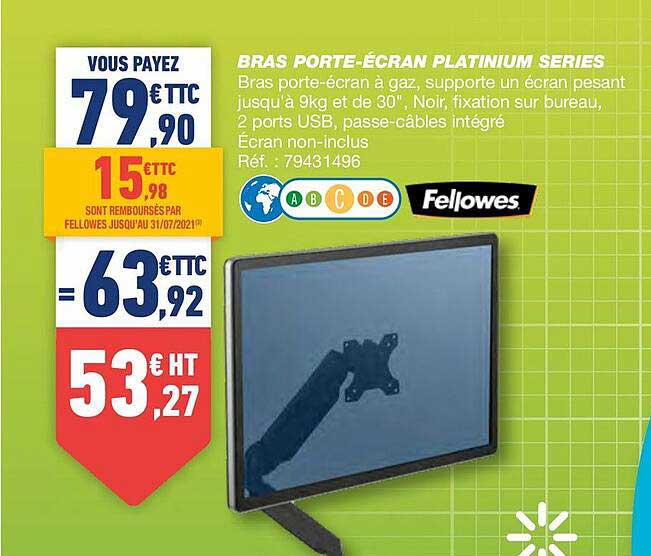 bras porte-écran platinium series fellowes