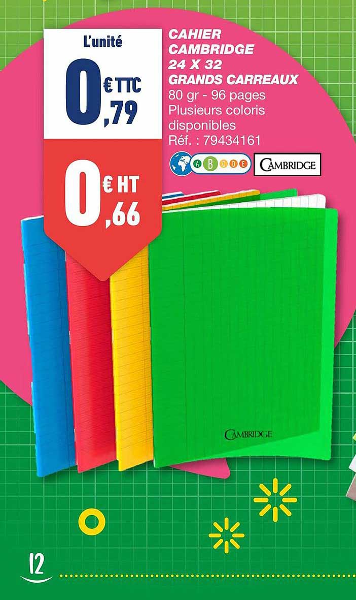 Cahier Cambridge 24 X 32 Grands Carreaux