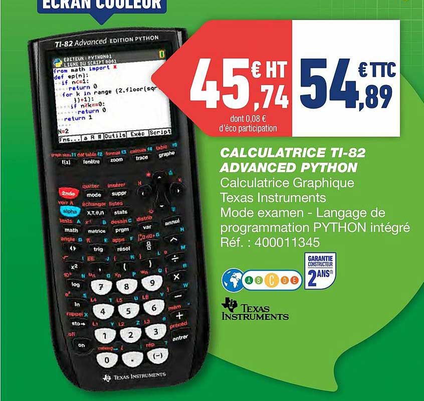 calculatrice ti-82 advanced python texas instruments