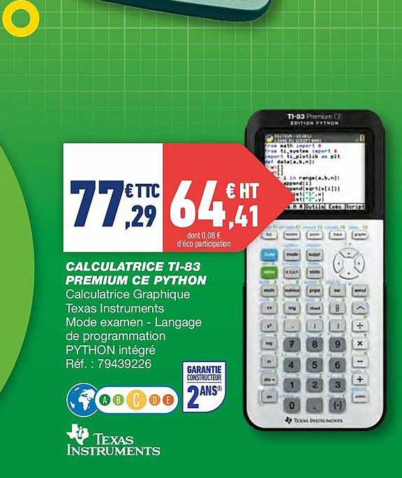 calculatrice ti-83 premium ce python texas instruments