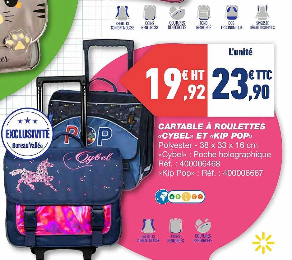 Cartable à Roulettes «cybel» Et «kip Pop»