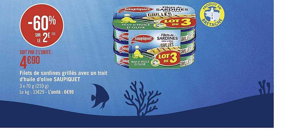 filets de sardines grillés avec un trait d'huile d'olive saupiquet