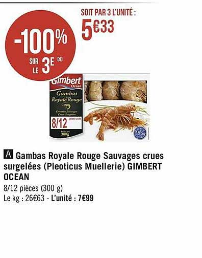 gambas royale rouge sauvages crues surgelées (pleoticus muellerie) gimbert océan