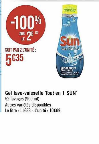 gel lave-vaisselle tout en 1 sun