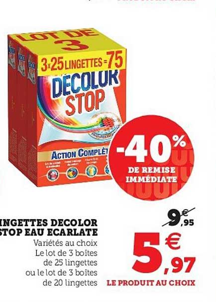 lingettes décolor stop eau écarlate