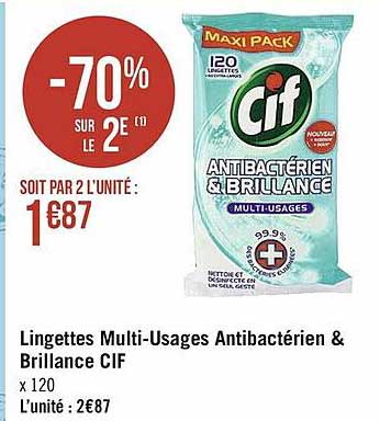 Lingettes Multi-usages Antibactérien & Brilance Cif