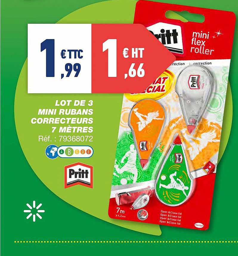 lot de 3 mini rubans correcteurs 7 mètres pritt