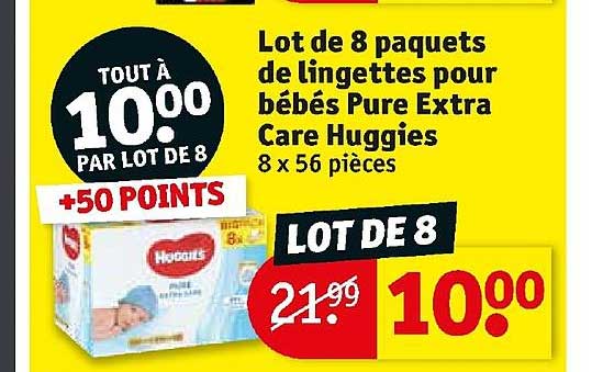 lot de 8 paquets de lingettes pour bébés pure extra care huggies