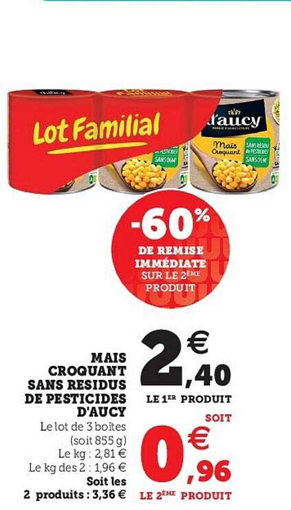 maïs croquant sans résidus de pesticides d'aucy