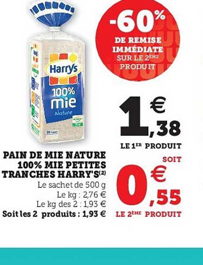 pain de mie nature 100% mie petites tranches harry's