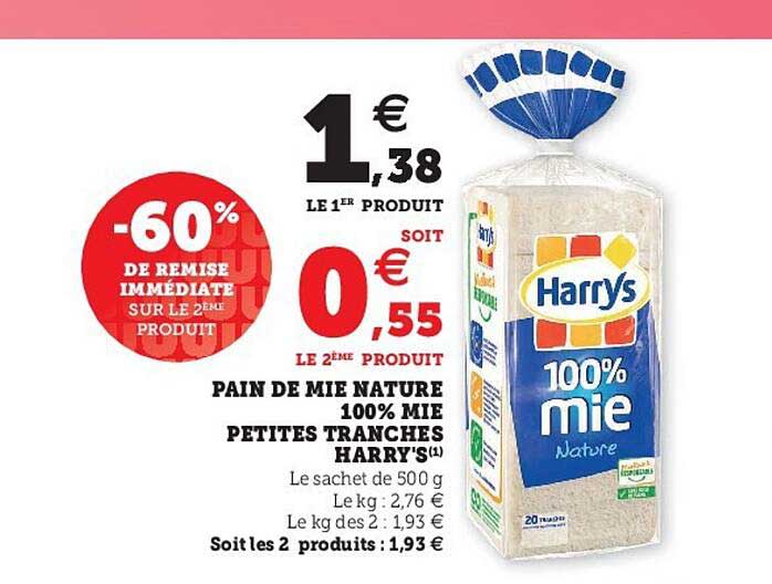 pain de mie nature 100% mie petites tranchés harry's