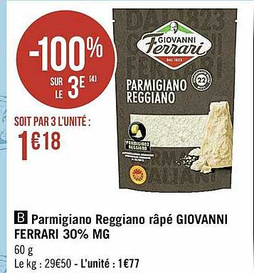 parmigiano reggiano râpé giovanni ferrari 30% mg
