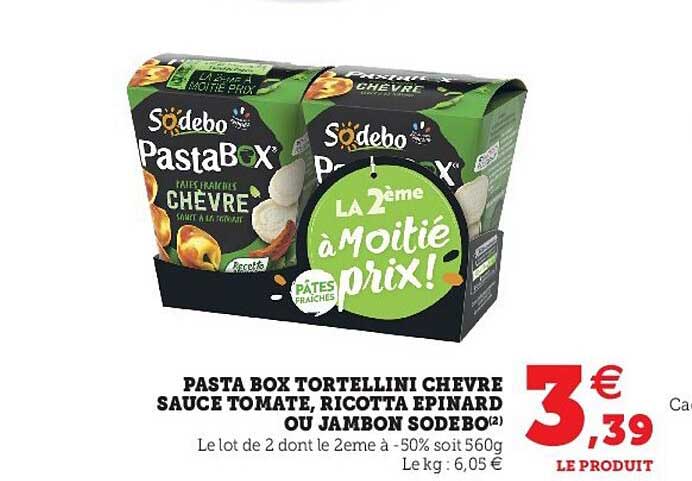 Pasta Box Tortellini Chèvre Sauce Tomate, Ricotta épinard Ou Jambon Sodebo