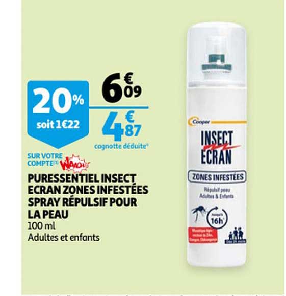 puressentiel insect écran zones infectées spray répulsif pour la  peau