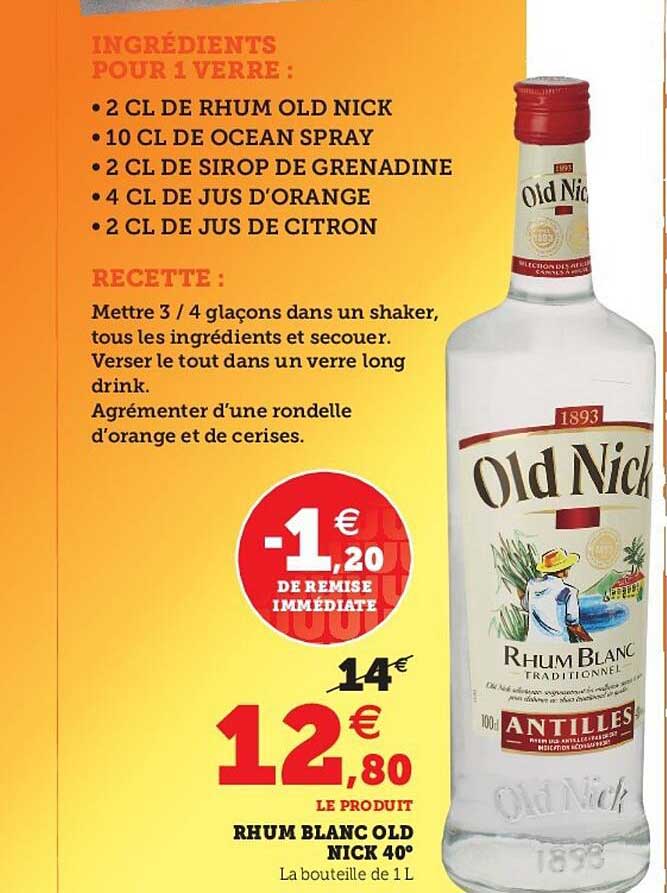 rhum blanc old nick 40°