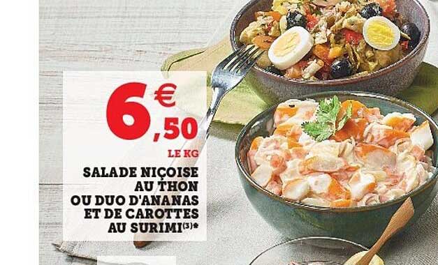 salade niçoise au thon ou duo d'ananas et de carottes au surimi
