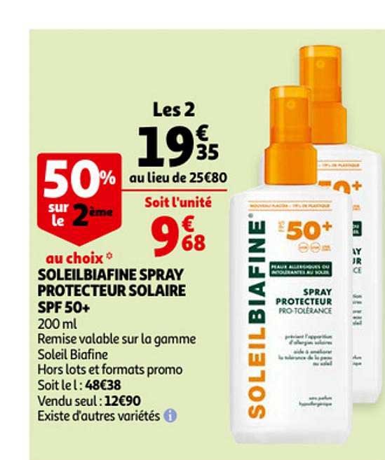 soleil biafine spray protecteur solaire spf 50+