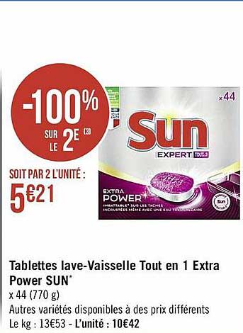 tablettes lave-vaisselle tout en 1 extra power sun