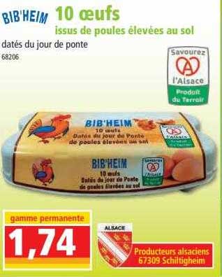 10 oeufs issus de poules élevées au sol bib'heim