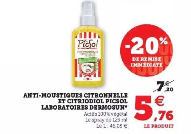anti-moustiques citronnelle et citriodiol picsol laboratoires dermosun