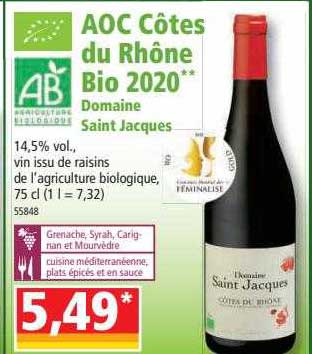aoc côtes du rhône bio 2020 domaine saint jacques