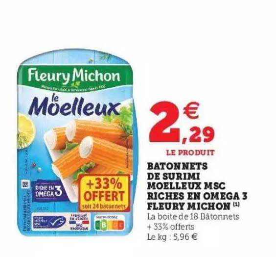 bâtonnets de surimi moelleux msc riches en oméga 3 fleury michon
