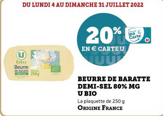 Beurre De Baratte Demi-sel 80% Mg U Bio
