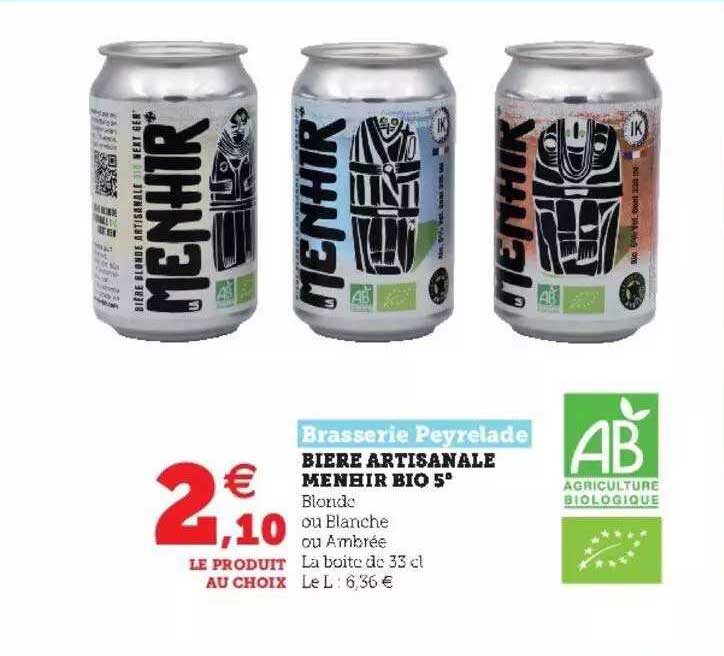 Bière Artisanale Menhir Bio 5° Brasserie Peyrelade