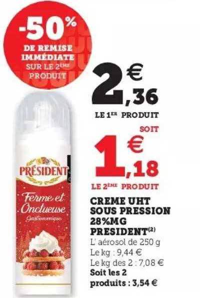 crème uht sous pression 28% mg président