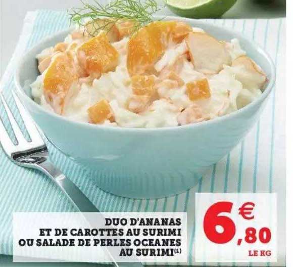 duo d'ananas et de carottes au surimi ou salade de perles océanes au surimi