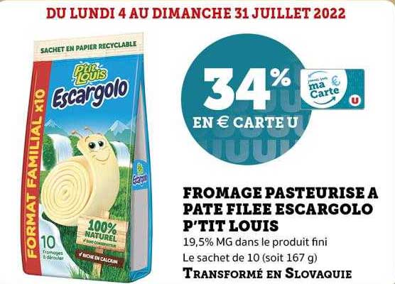 fromage pasteurisé à pâte filée escargolo p'tit louis